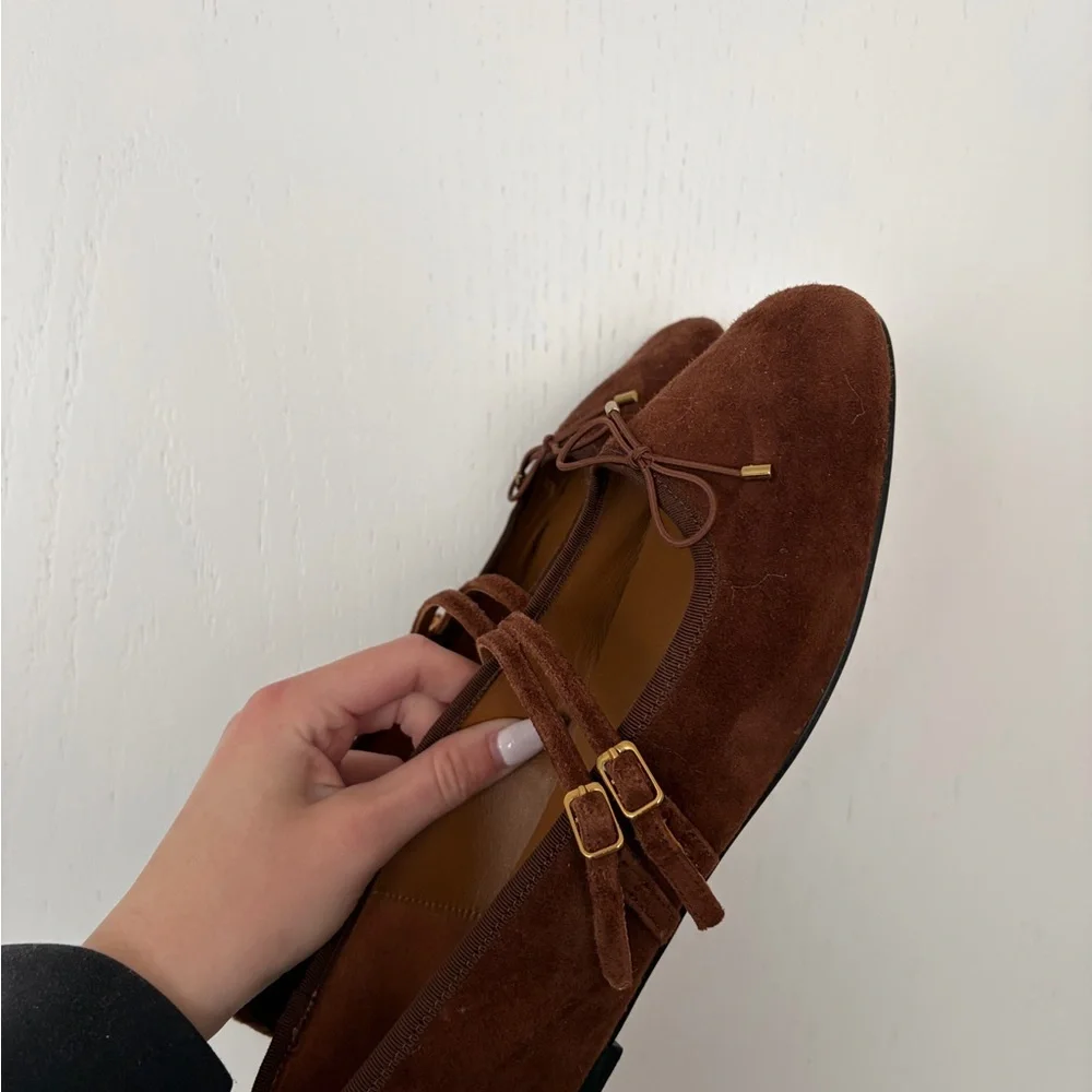 Madewell Brown Suede Flats with Bow Detail - Picture 2 of 4